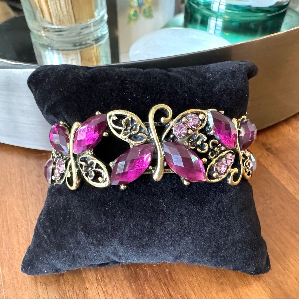 Purple Butterfly Adjustable Bangle Bracelet